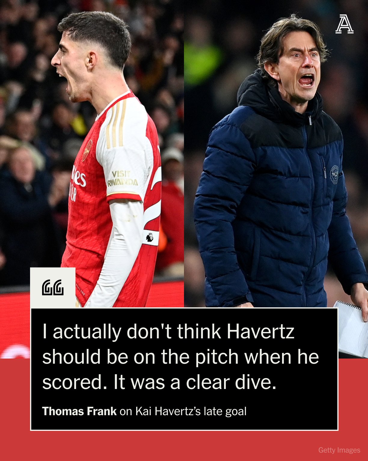 Thomas Frank doesn't think Arsenal match winner Kai Havertz should have been on the pitch 